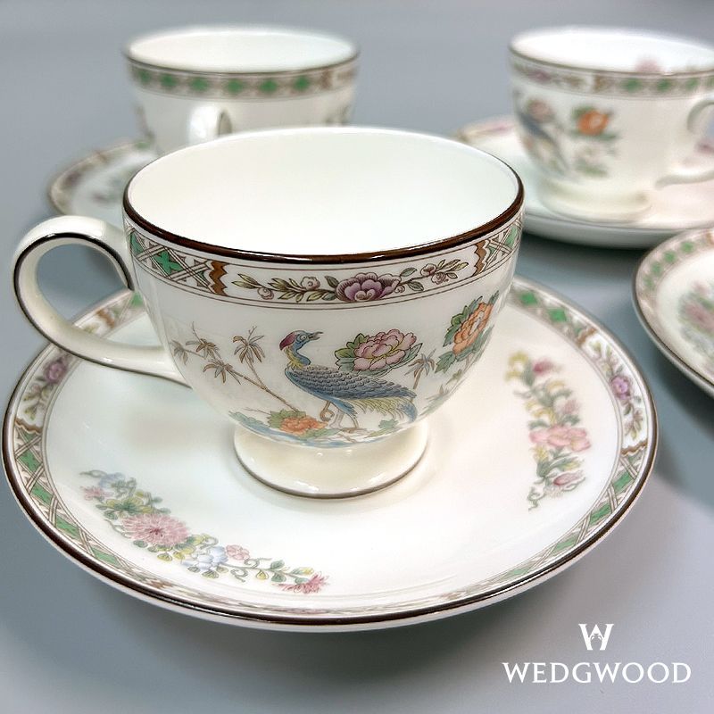 ABランク ウェッジウッド | WEDGWOOD クタニクレーン カップ ＆ ソーサー リー 5客セット ボーンチャイナ 陶器 お皿 食器 北欧雑貨 カトラリー ティーカップ ホワイト 黒壺 廃盤 まとめ売り セット 正規品