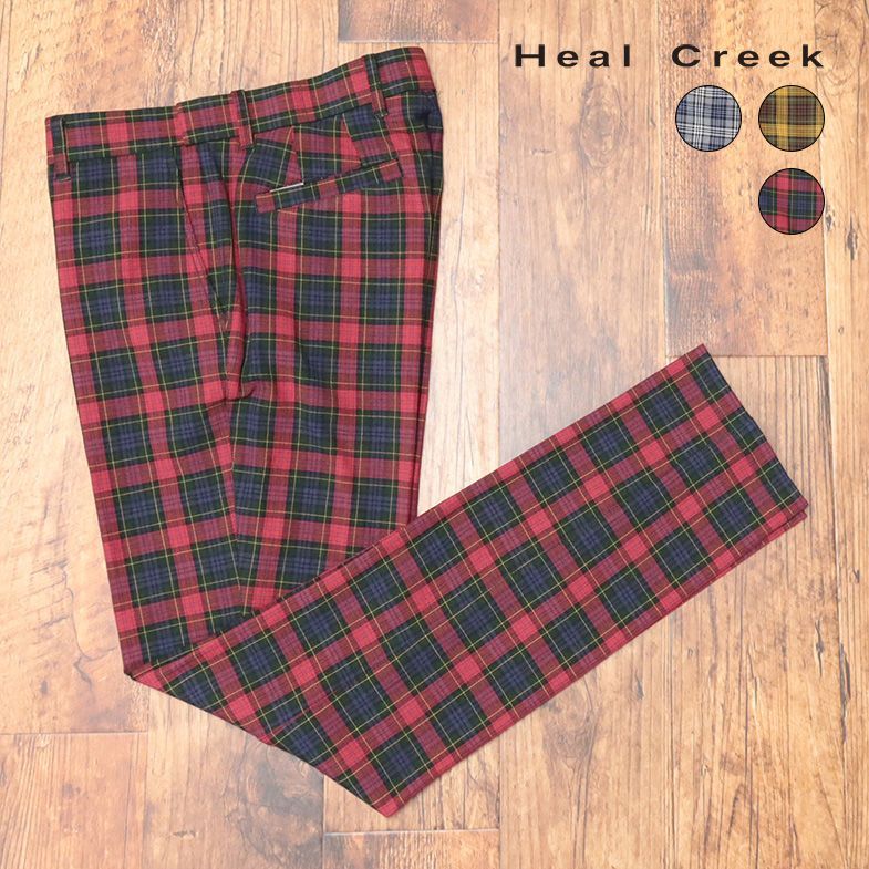 秋冬/Heal Creek/78cm/チェック柄パンツ ストレッチ 保温 ウエストゴム レトロ 上品 ゴルフ クラシック 新品/赤/レッド/jd104/