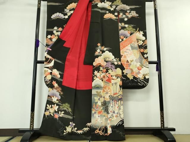 平和屋本店□極上 アンティーク 大正ロマン 振袖 刺繍 御所車吉祥花  