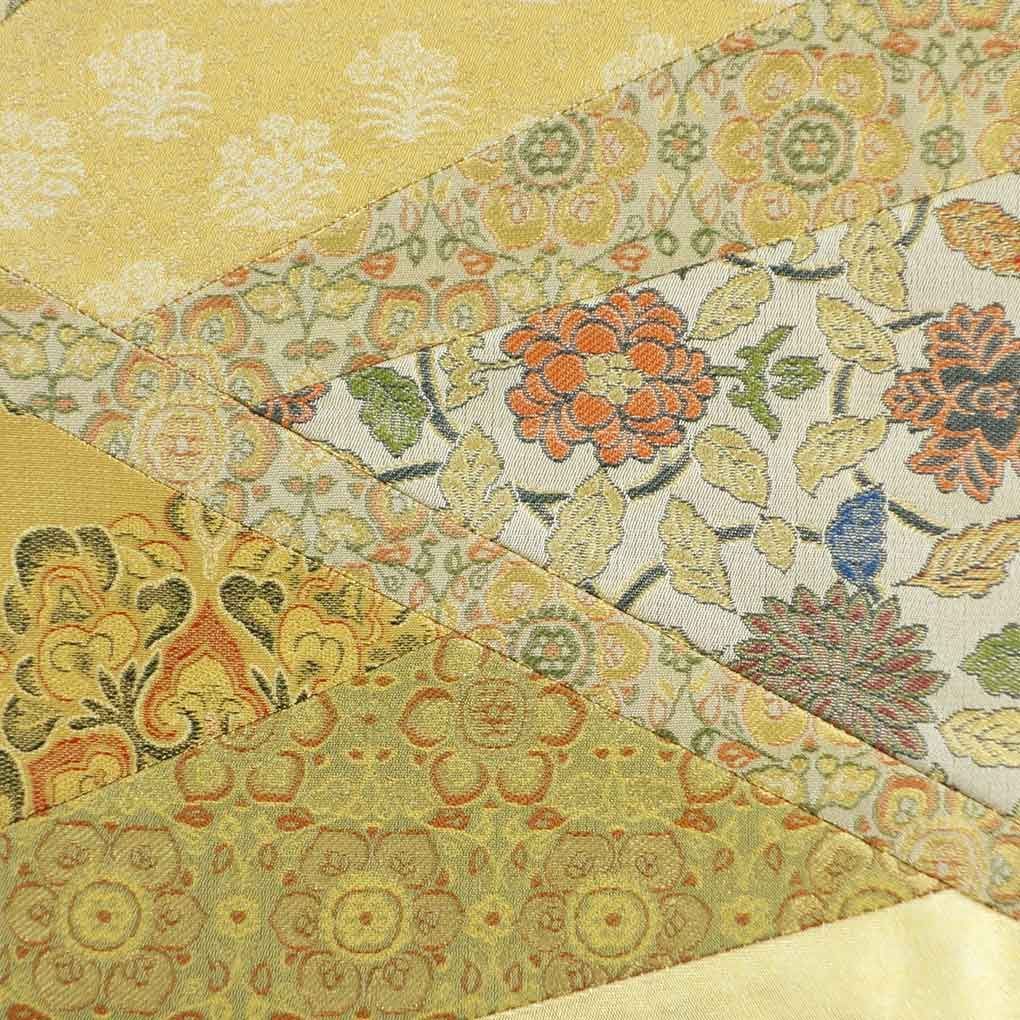 袋帯 幅31cm 長さ430cm レディース 切り嵌め 秋冬春用 正絹 シルク ゴールド リメイク リユース リサイクル 呉服のきくや