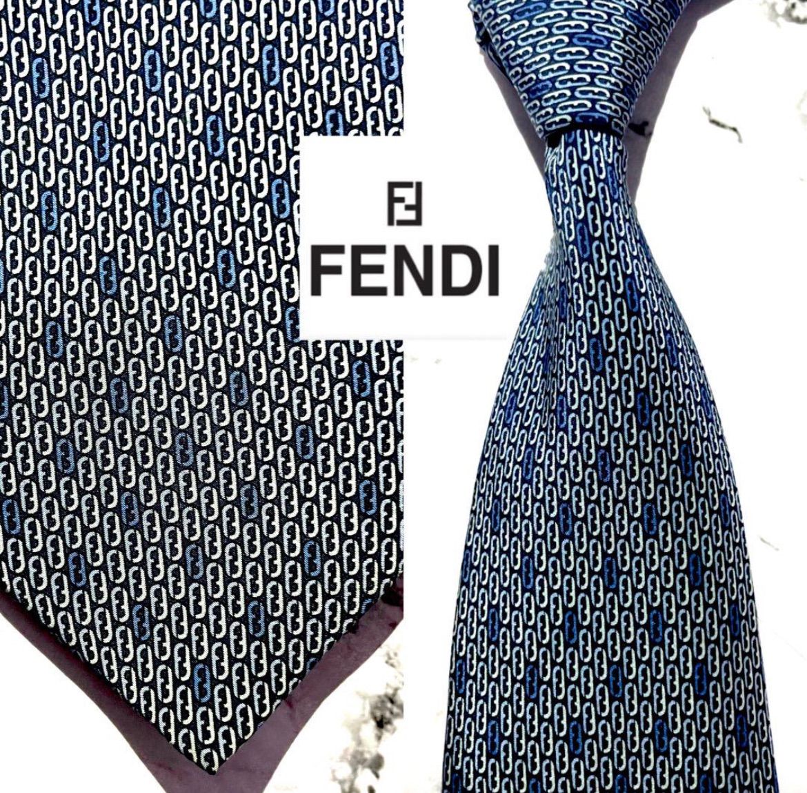 フェンディF柄総柄2ネクタイセット】FENDI 高級ネクタイ シルク100