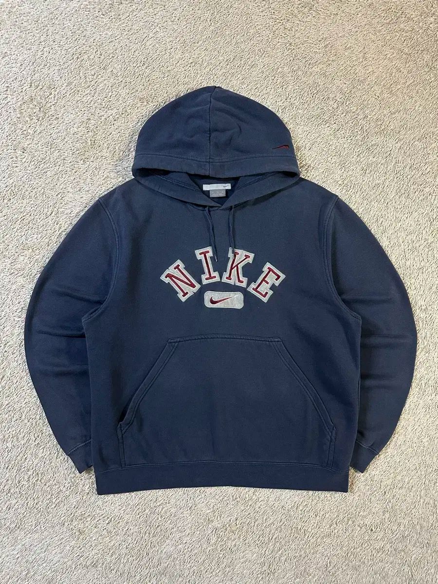 M 00s Nike(ナイキ） オールドスクール スペルアウト 刺繍ロゴ フード付きTシャツ ネイビー