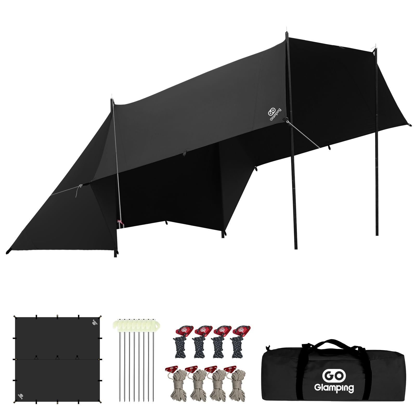 GOGlamping HENGEN スクエアタープTC 正方形タープ ポリコットン 焚き火可 19箇所ループ 特殊防水テープ付き500mm耐水圧 撥水加工 遮光|遮熱|難燃 ソロキャンプ 軽量 コンパクト キャンプ アウトドア