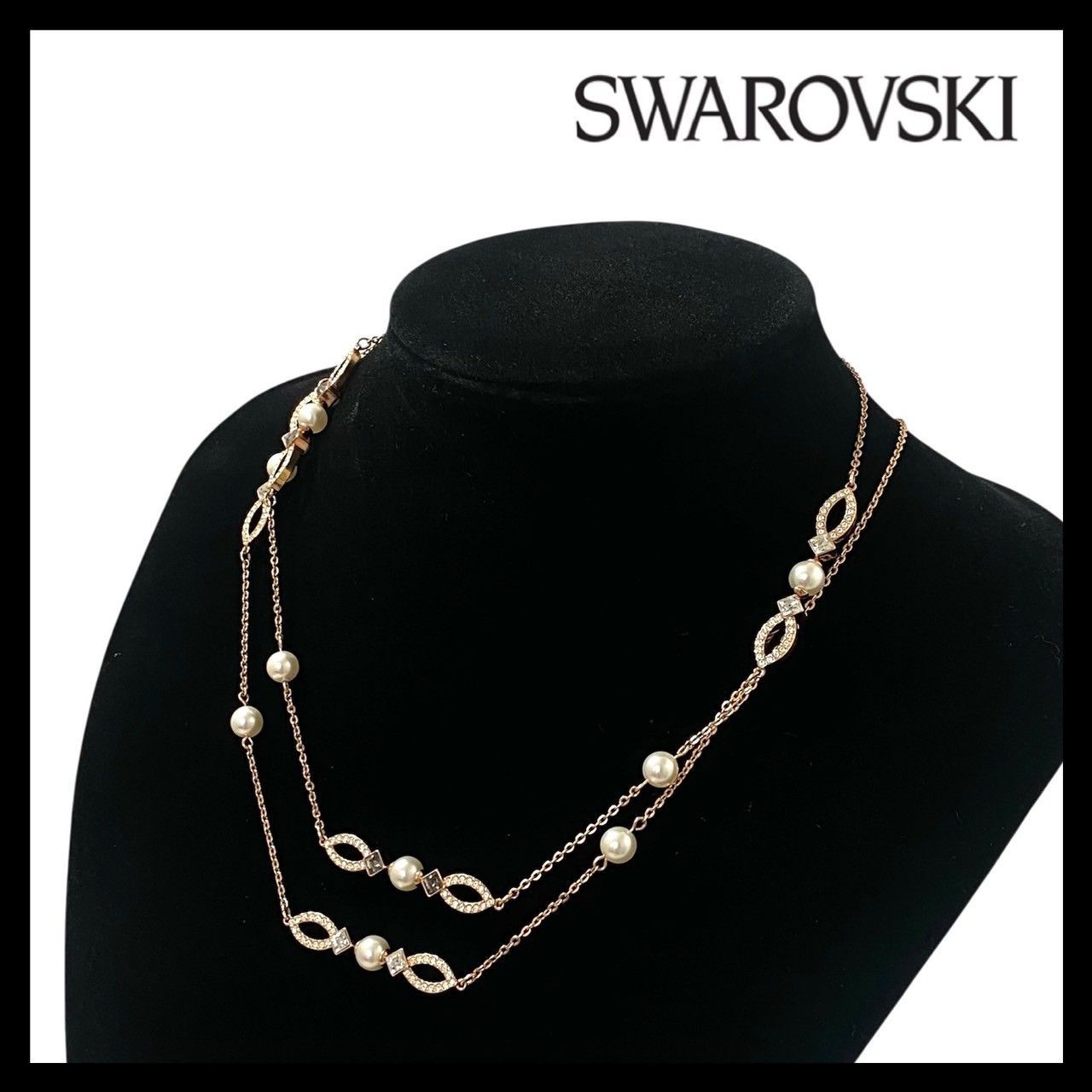 SWAROVSKI パールネックレス クリスタルラインストーン　ロング SWAROVSKI パールネックレス クリスタルラインストーン ロング