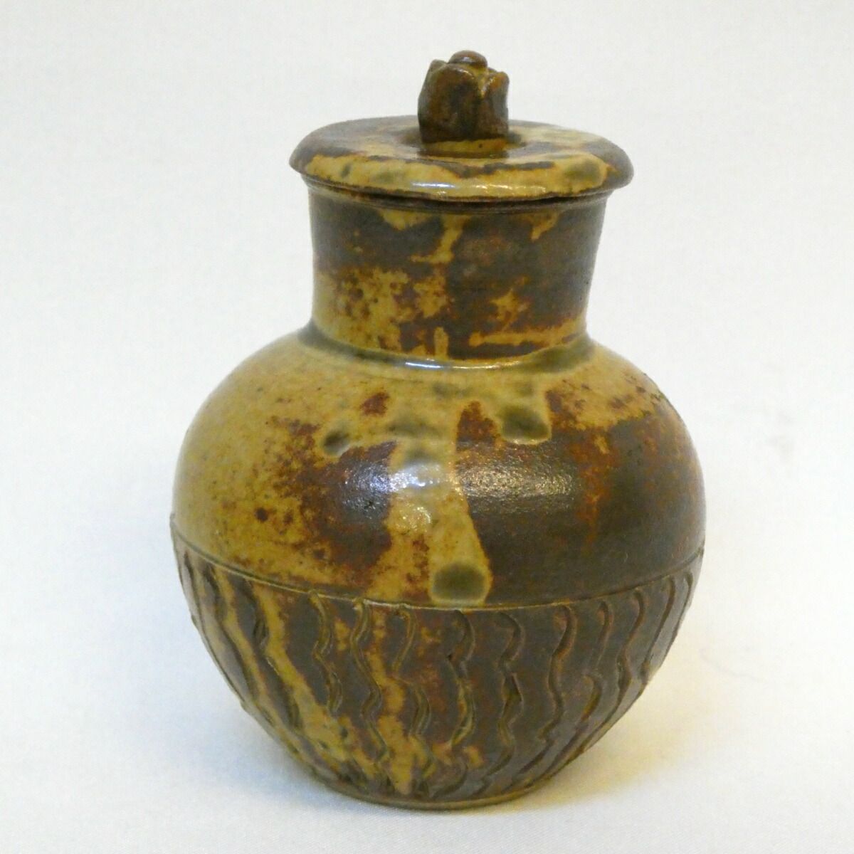 韓国人間国宝　李殷高麗柿天目茶入　共箱　高さ6.3cm 東H6-0114① 韓国人間国宝 李殷高麗柿天目茶入 共箱 高さ6.3cm 東