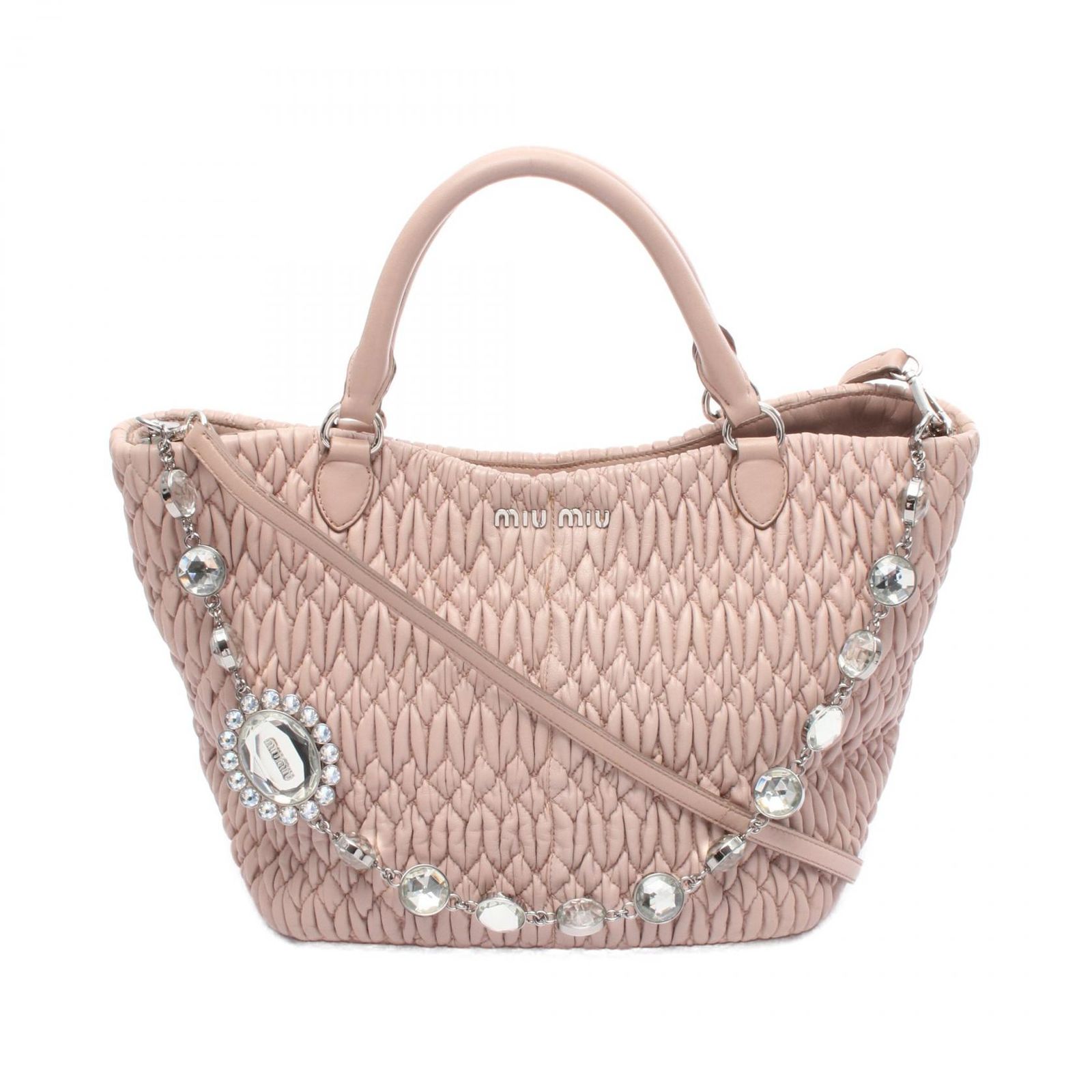 miumiu マテラッセ ナッパクリスタル ハンドバッグ ピンクベージュ ミュウ ミュウ Miu Miu ハンドバッグ ナッパ クリスタル マテラッセ