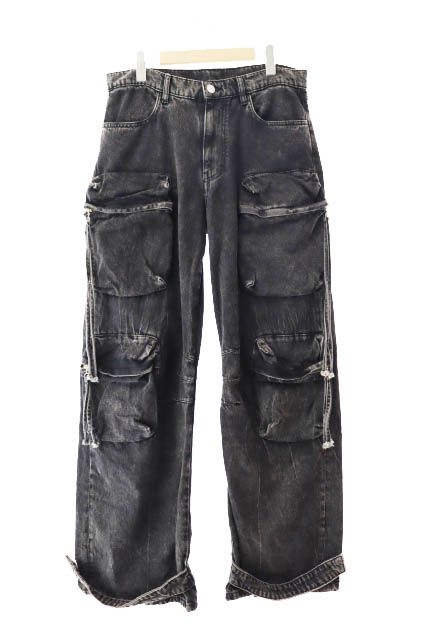古着　ZARA ブラックデニム　グランジ　ペイントデニム　ワイドデニム　ブリーチ ワイドレッグデニムパンツ - ブラック | ZARA Japan / 日本