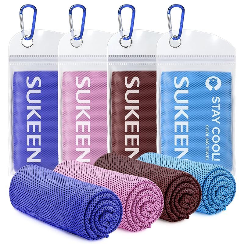 Sukeen 冷感タオル 4枚セット 100x30cm 冷感タオル 柔らかく通気性の良い冷感タオル マイクロファイ