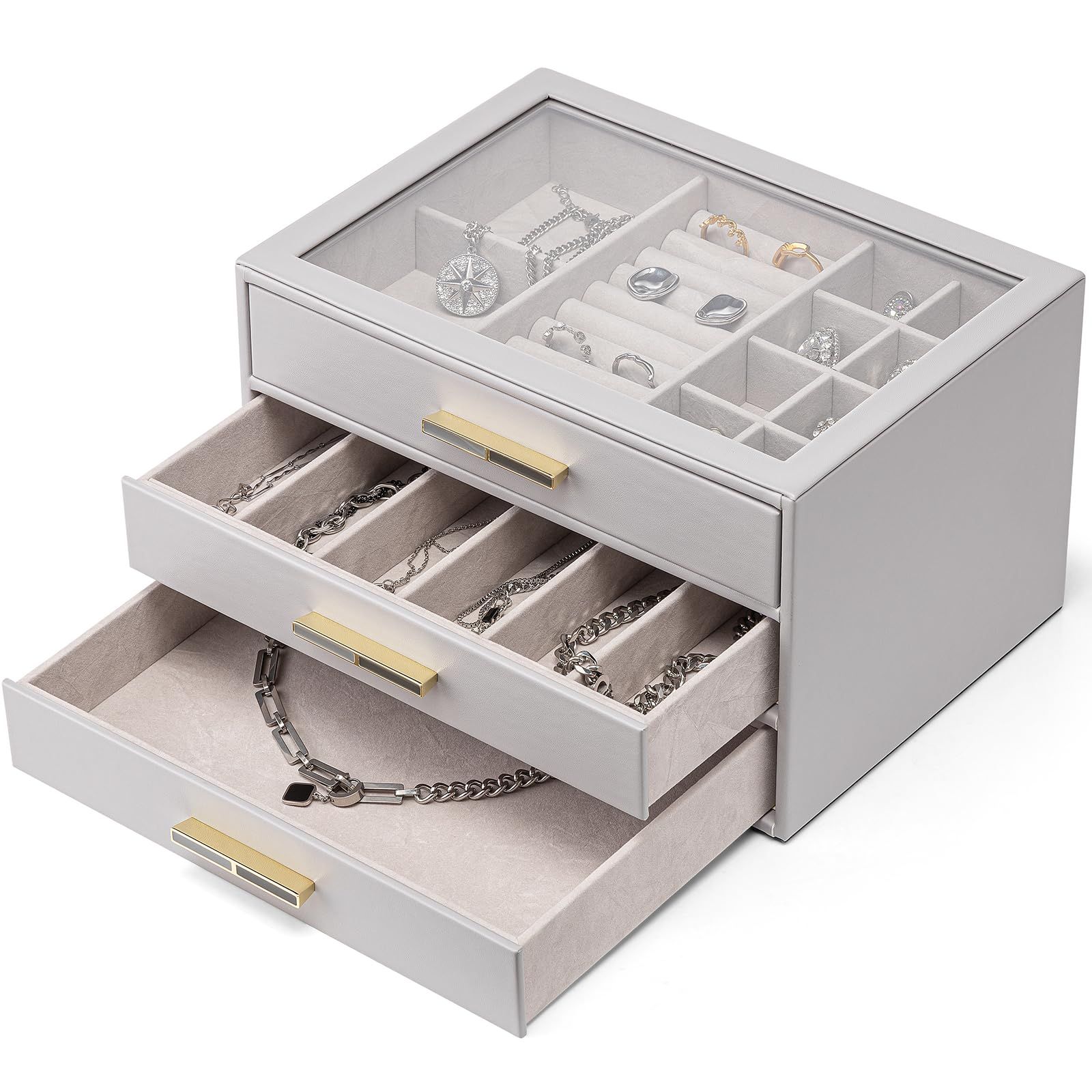Vlando ジュエリーボックス 収納 アクセサリーケース 大容量の宝石箱母の日スイーツなプレゼント ミラー 鏡付き ピアス ネックレス 指