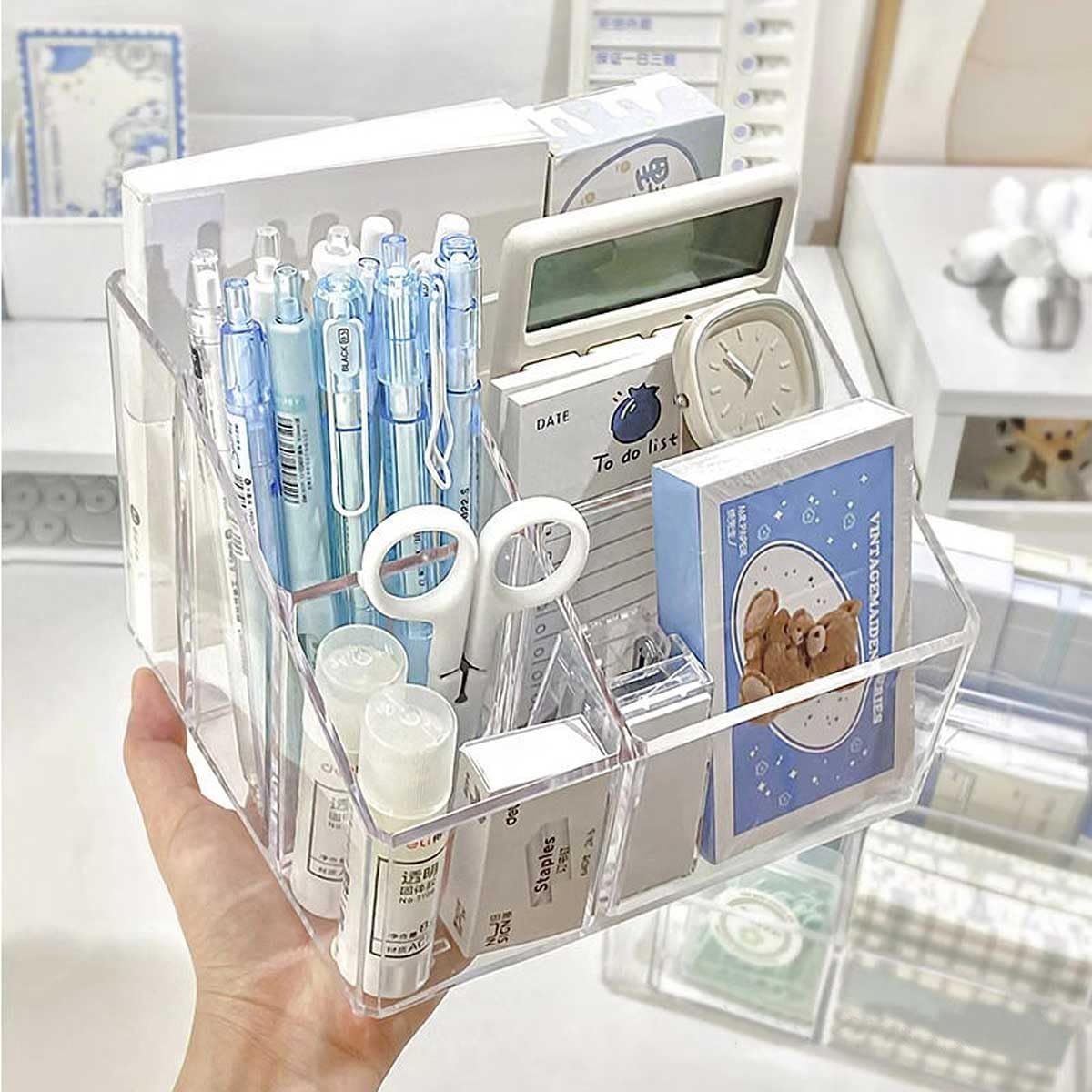 新品 ペン立て 5格仕切り アクリルペンホルダー ペンスタンド
