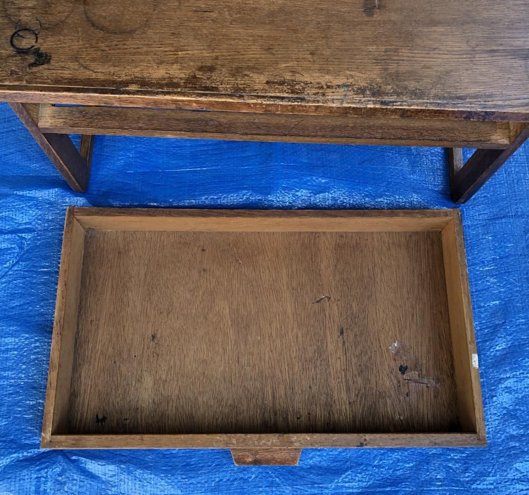 発送 昭和レトロ 木製文机 引き出し付き #942