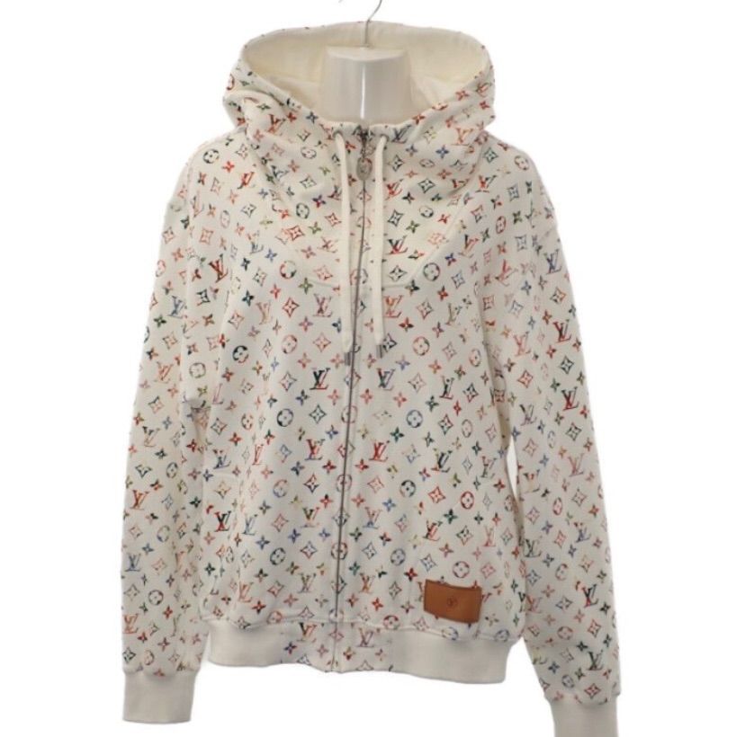 [Used A Rank] LOUIS VUITTON Zip Up Vintage Monogram Hoodie Cotton White M Mens Clothing