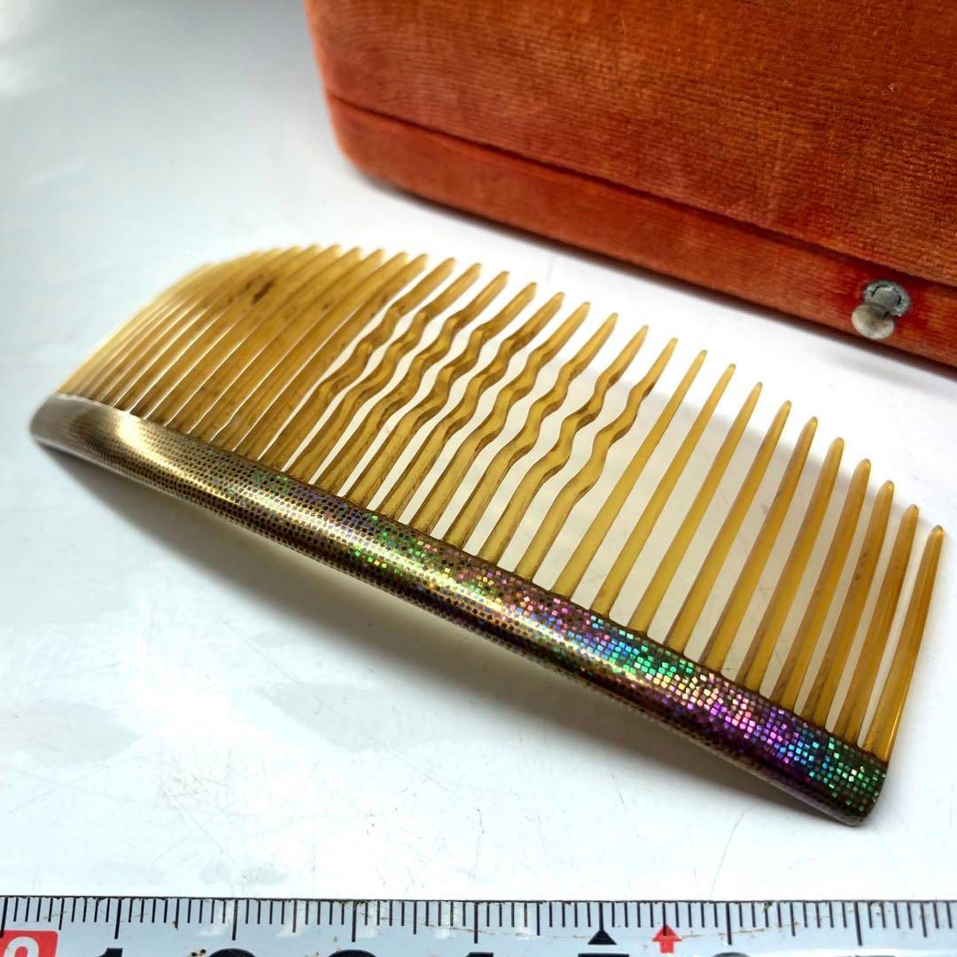 本白鼈甲 螺鈿細工 永光 在銘櫛 共箱 5g 東Y5-0731 トヒコ