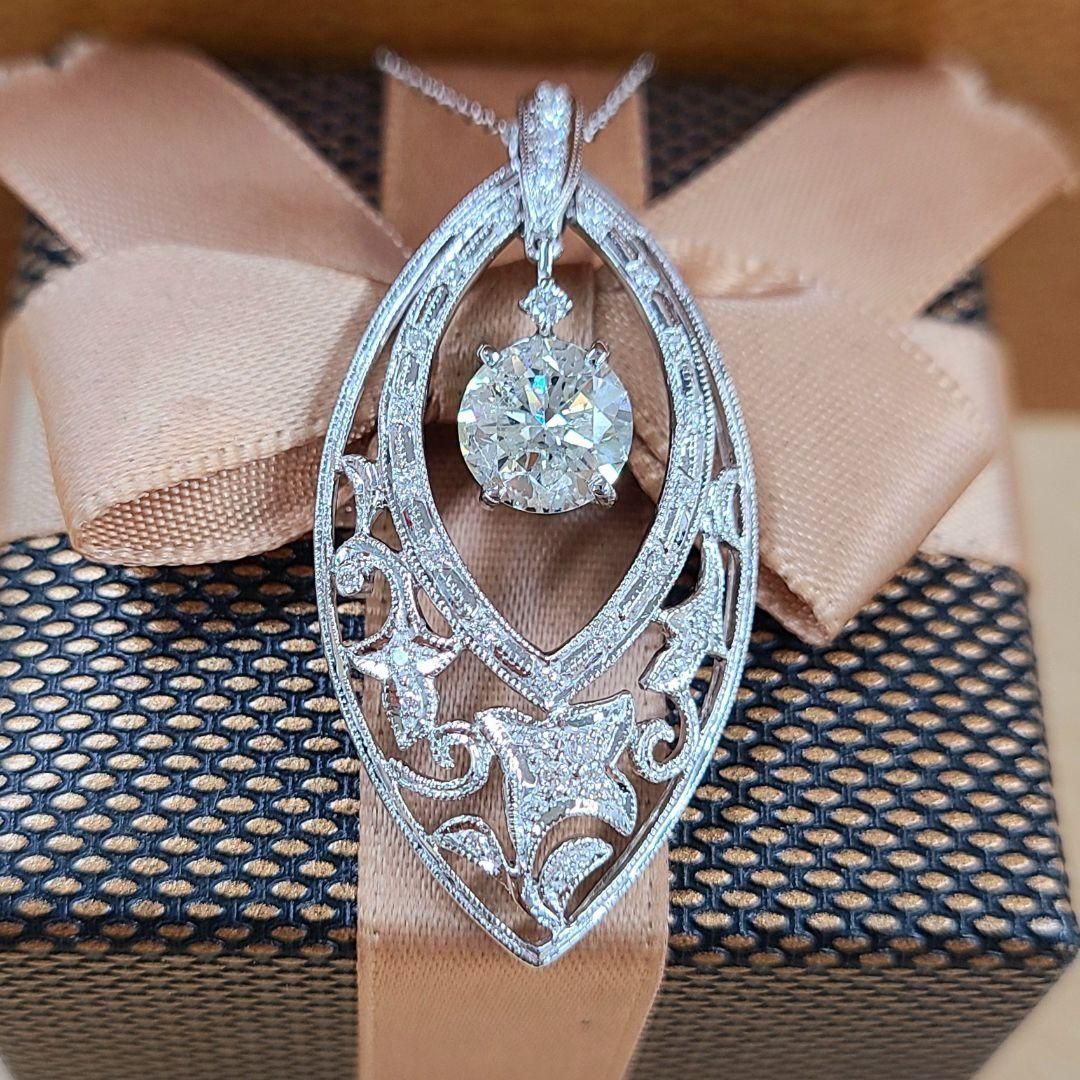 ダンシング！煌めく1.6ct ダイヤモンド K18 wg ネックレス 鑑定書付 18金 ホワイトゴールド ペンダント 4月誕生石 - メルカリShops