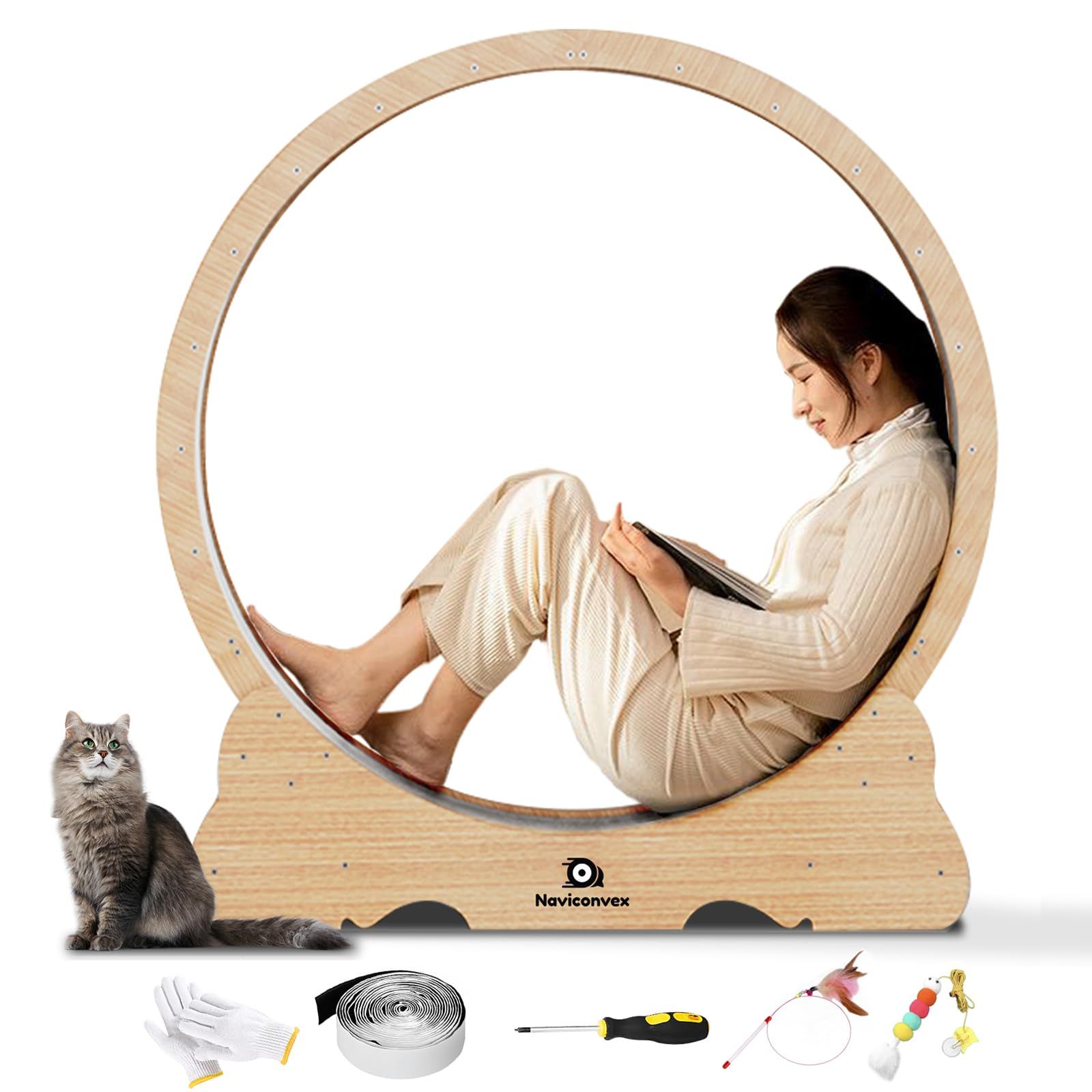 新着商品 Naviconvex キャットホイール 猫の車輪 XL 直径113センチメートル 室内飼い猫の運動不足解消のために 猫 ホイール 猫 ルームランナー 猫のエクササイズホイール 大型の猫用おもちゃ 猫 回し車 健康ケア猫 ホイール 低騒音 らくらく組