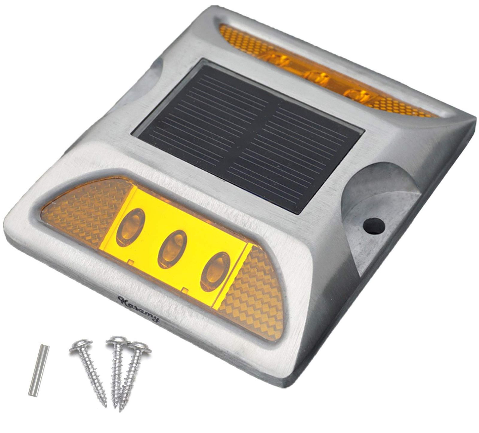 Kasamy 6 LED 道路 鋲 路肩 標 誘導 灯 ソーラー 充電 式 セット （ 青 点滅 2個 + 固定用 ビス 5本 ） [33. 6LED 青 2個 ビス セット]