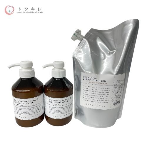 トクキレ MARKS-WEB マークスアンドウェブ ハーバルボディ-ハンドローションLA GE 1000ml ラベンダー ゼラニウム モイスチャーリペアコンディショナーGE CH 500ml ラベンダー カモミール 計3点セット ♥