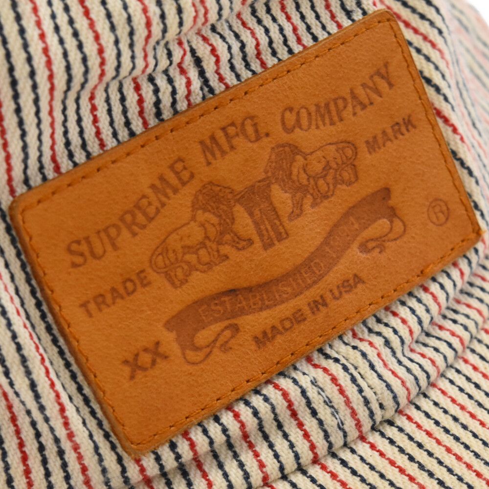 SUPREME シュプリーム 09AW Striped Denim MFG Leather Patch Logo Hat ストライプ デニム エムエフジーパッチ ロゴキャップ SUPREME (シュプリーム) 09AW Striped Denim MFG Leather Patch Logo