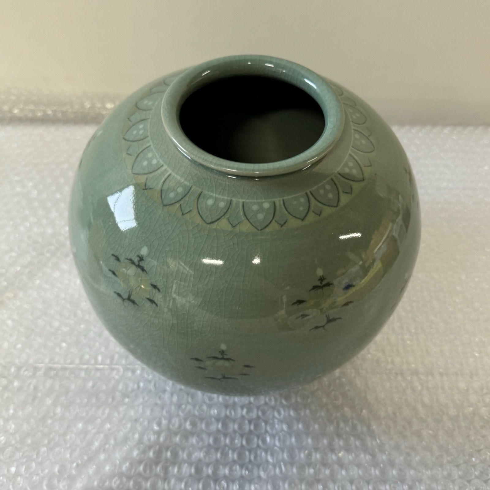 韓国 高麗青磁 陶磁器 深源窯 壺 花瓶 韓国製 陶磁器 青磁　花瓶 花器 フラワーベース　花　ボタン