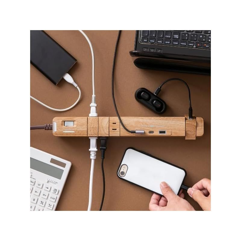 新着商品 Fargo 電源タップ TAPKING T5 PD65W 回転式 AC差込口 6個口 USB TYPE-C TYPE-A ポート ベージュウッド PD65W