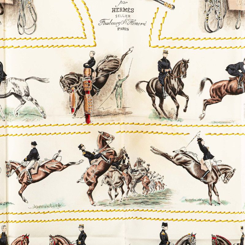 エルメス カレ90 CADRE NOIR ソミュール騎兵学校 ブラック マルチ シルク レディース HERMES 1-0212133