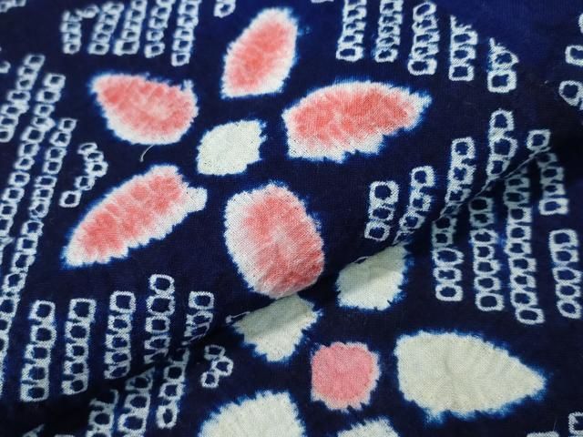 平和屋着物∴夏物 浴衣 有松鳴海絞り 枝花文 綿 逸品 未使用