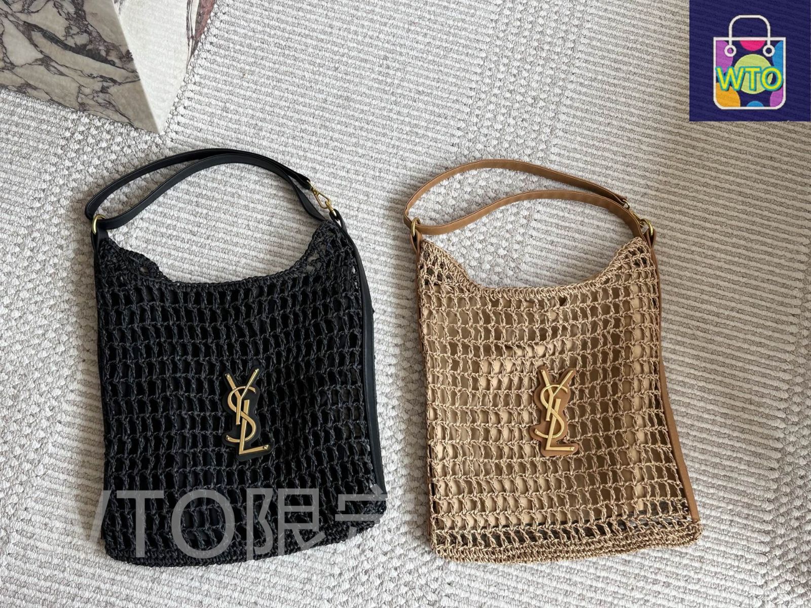 YSL ラフィアレザー バッグ イカール マキシ ショッピングバッグ(ラフィアクロシェ