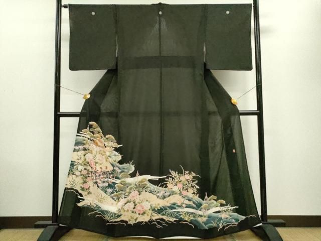 正絹黒留袖 伝承深泥黒 作家物 鴛鴦流水花文 ⑦( 訪問着、紬、