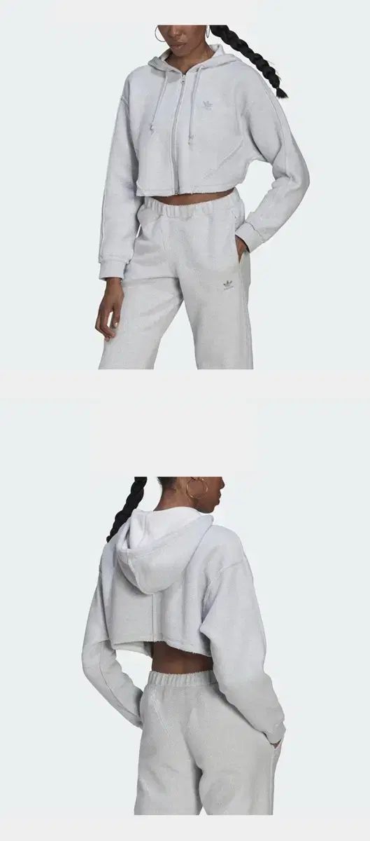 adidas アディダス レディース クロップド ジップアップパーカー フード付き グレー