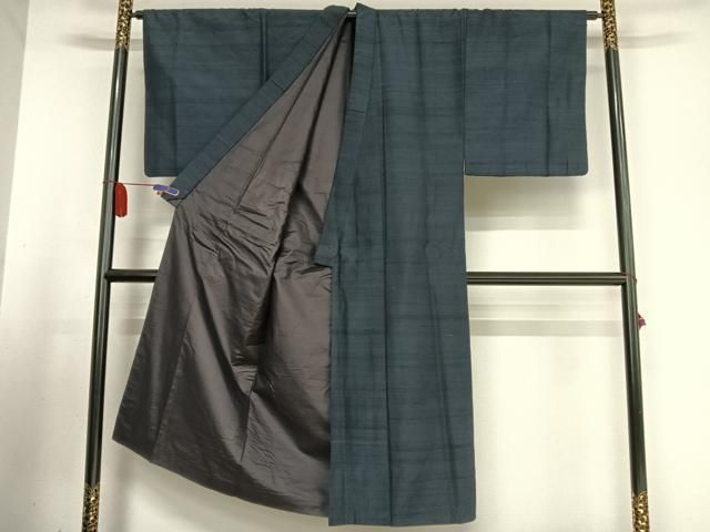 平和屋着物●男性 紬 アンサンブル 色無地 濃藍色 正絹 AABA5035np