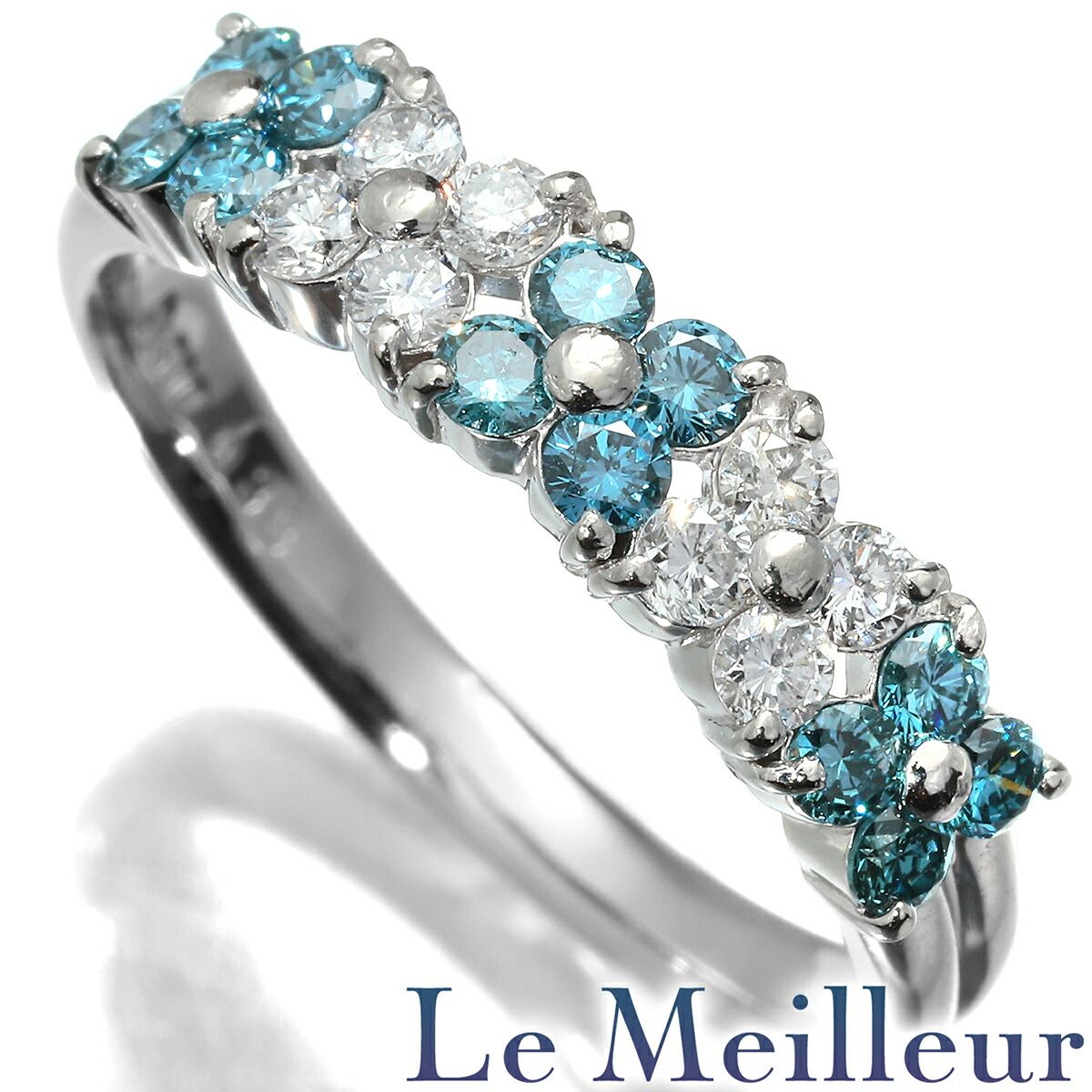 フラワーモチーフリング 指輪 ブルーダイヤモンド 0.38ct ダイヤモンド  