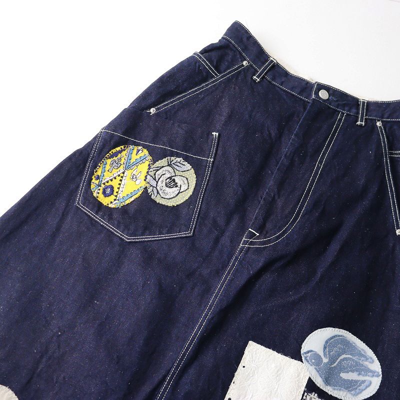 ミナペルホネン mina perhonen always リメイク ロング デニムスカート 34 ダークインディゴ┃刺繍 2400014618655 SIROKUMA-CORPORATION_COM