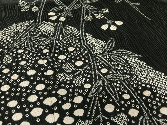 平和屋着物○訪問着 絞り 草花文 黒地 ますいわ屋扱い 正絹 逸品