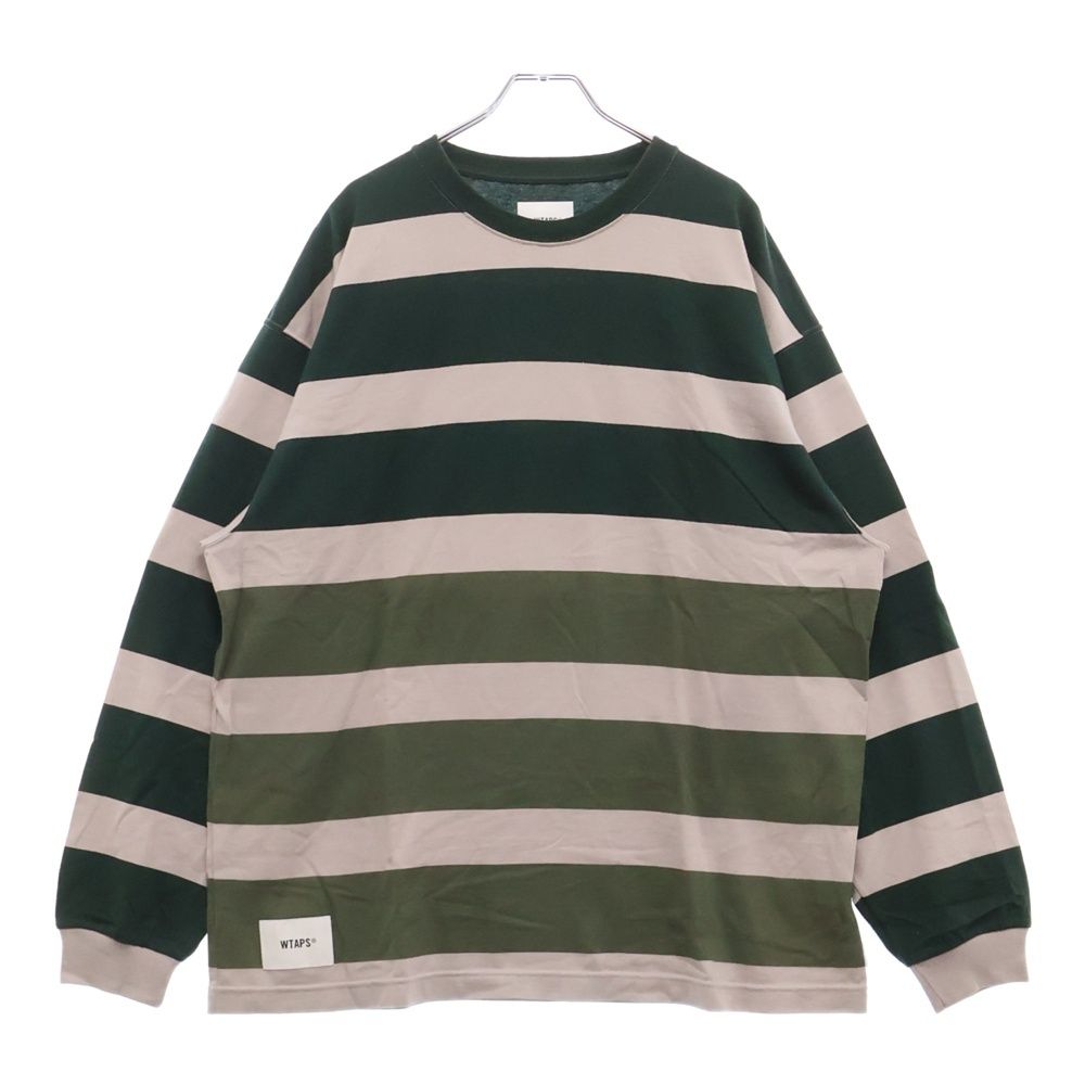WTAPS ダブルタップス 22SS LANE LS TEE 221ATDT-CSM28 ボーダー クルーネック 長袖Tシャツ カットソー カーキ|グレー