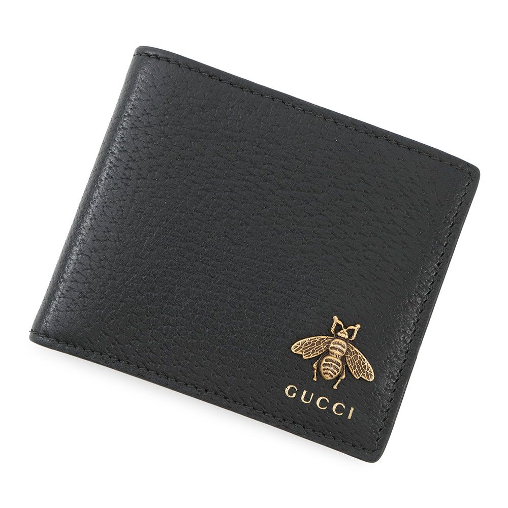 グッチ 二つ折り財布 アニマリエ メタルビー レザー 523664 GUCCI カードケース メンズ 黒