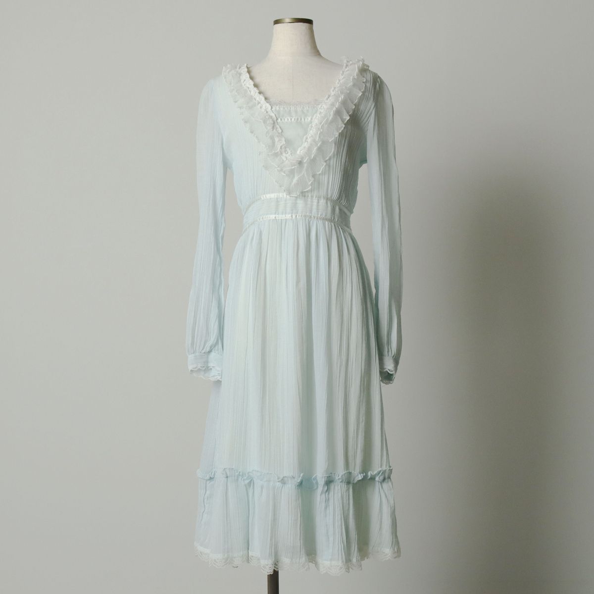 古着 70年代 ガンネサックス GUNNE SAX Jessica フリル付き ロング 長袖 フ ワンピース レディースM相当 ヴィンテージ|evb031115