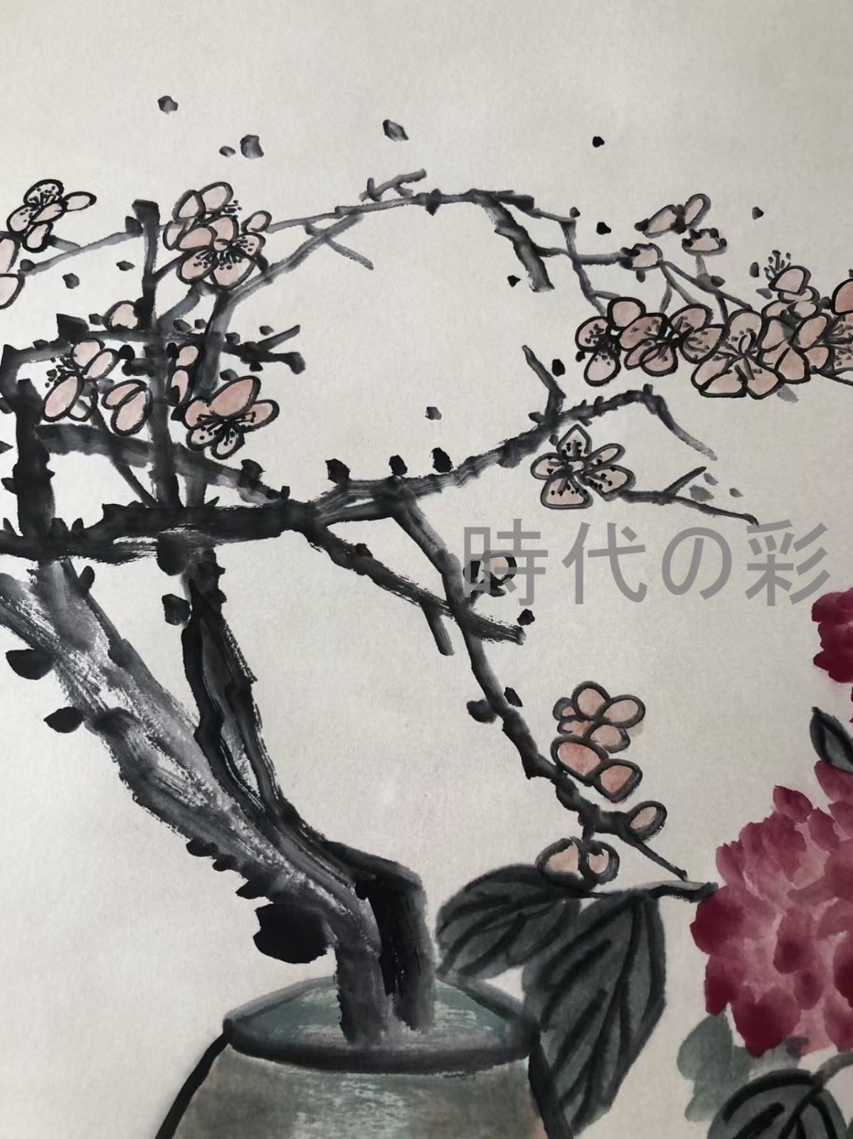 中国古美術 近現代の書画家 呉昌碩作款 花卉画 肉筆保証 四尺横幅 水墨彩画 掛軸 書画 宣紙 立軸 巻き物 妙墨 時代物 古玩 古美味 唐物 古画
