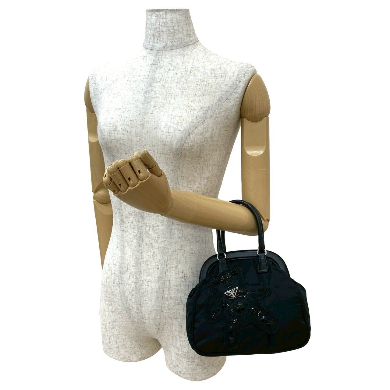 プラダ　PRADA イブニングハート　ミニハンドバッグ　ブラック　ナイロン PRADA ほぼ未使用 プラダ 三角ロゴ 金具 イヴニングハート