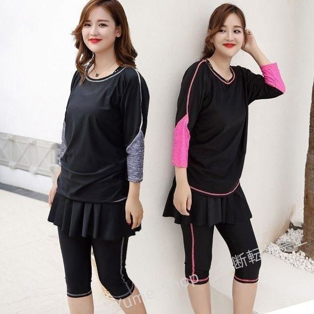 フィットネス 水着 レディース 大きいサイズ 3L 4L 5L 6L 7L 3点セット 体型カバー タンキニ ラッシュガード 長袖 露出控えめ nhdw180