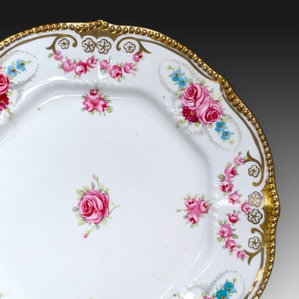 金点盛上げガーランド模様薔薇絵 キャビネットプレート