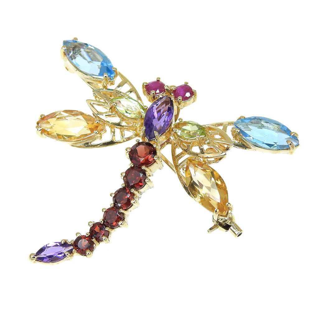 返品OK】トンボモチーフ 合計6.85ct 天然マルチストーン ブローチ 