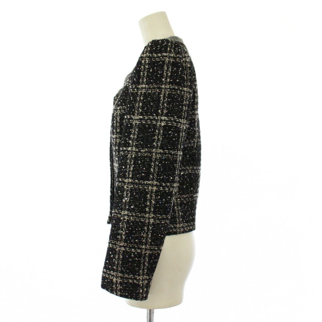 シャネル CHANEL uniform ノー ジャケット アウター ショート丈 ツイード スパンコール ココボタン ココマーク ロゴ ウール シルク 36 黒 ブラック BB