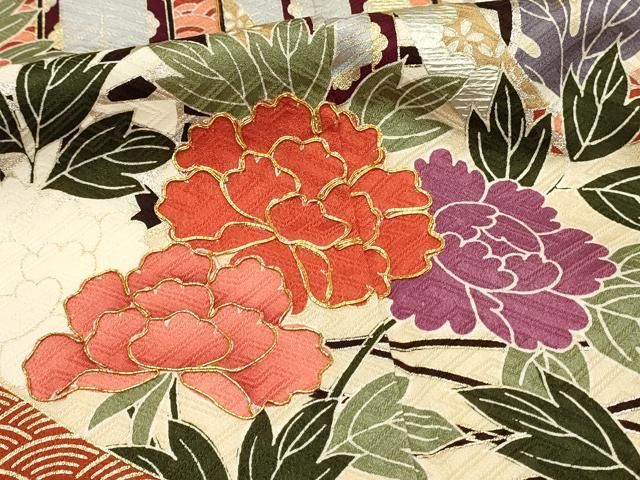 平和屋着物□豪華振袖 駒刺繍 御所車花文 金彩 正絹 逸品