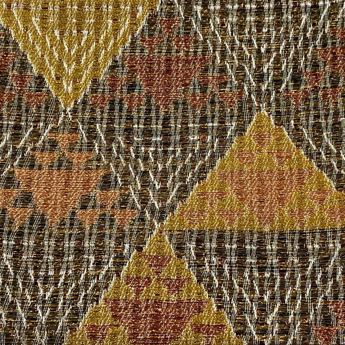 袋帯 美品 逸品 誉田屋源兵衛 落款 鱗 幾何学 金銀糸 箔 茶色 六