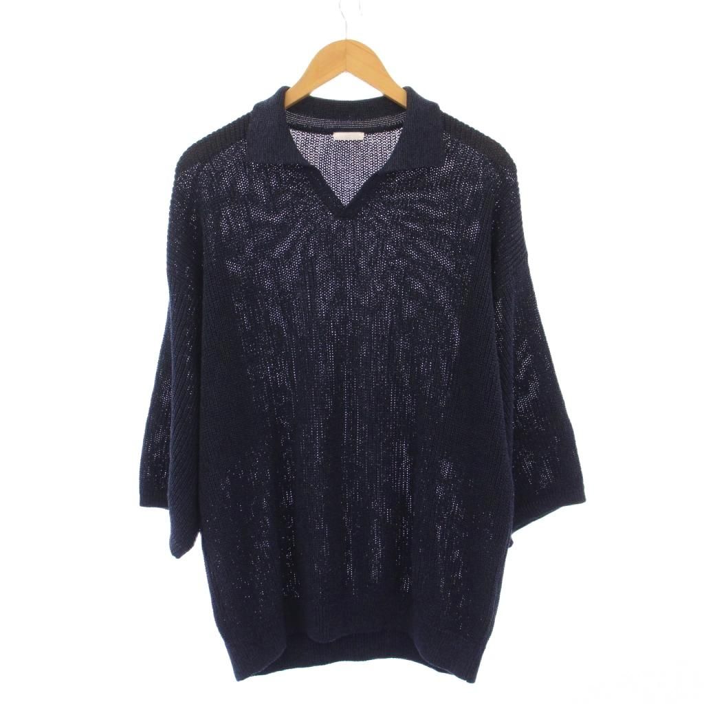 ブランワイエム Blanc YM Skipper Knit Shirts スキッパーニットシャツ 半袖 ストレッチ 無地 ワンカラー M 紺 ネイビー BL-25S-SKS |BB
