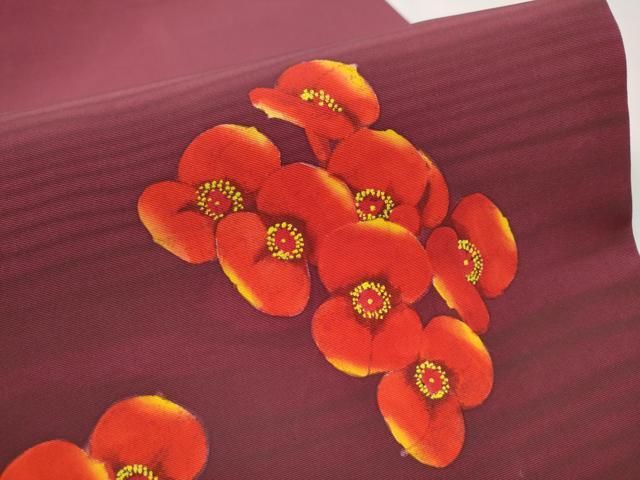 平和屋着物○東京友禅 熊谷好博子 塩瀬 九寸名古屋帯 ざくろ 金彩