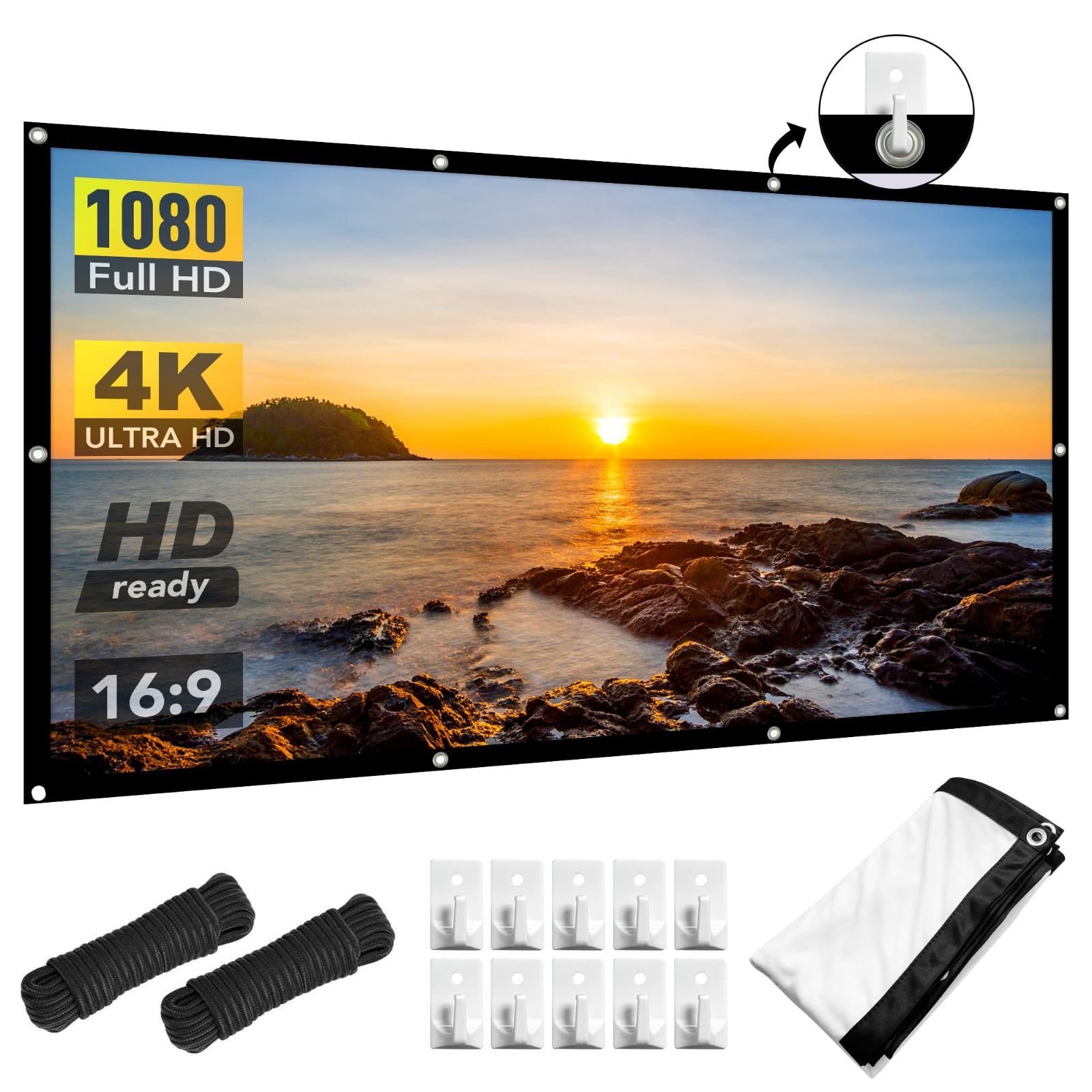 【新着商品】COI プロジェクタースクリーン 100インチ 画質はっきり映し 低光透過率 16：9 アスペクト比 折りたたみ式 スクリーン 持ち運びやすい シワや汚れに強い