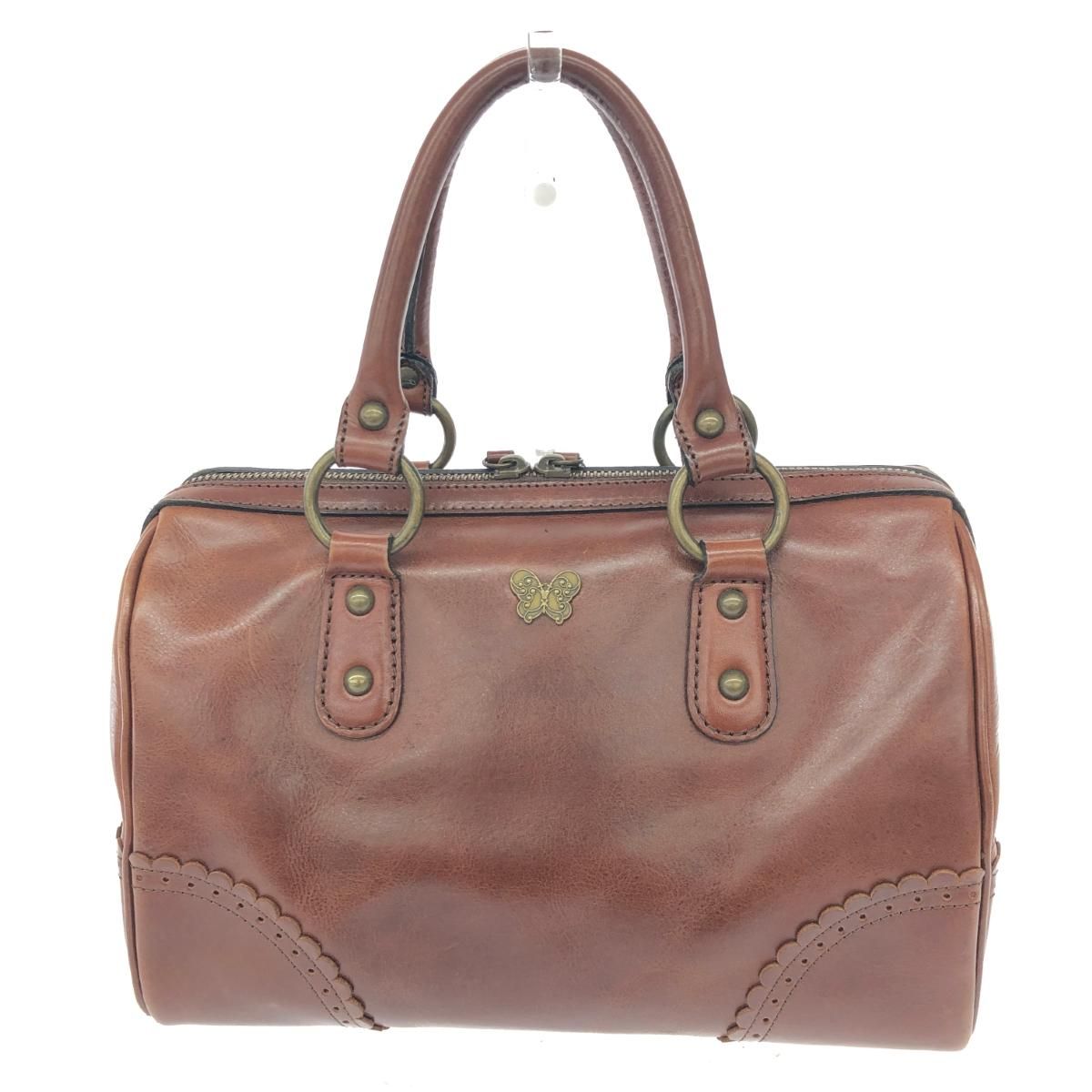 年末年始セールAnna Sui アナスイブラウンレザー ボストンバッグ ANNA SUI アナスイ ハンドバッグ ブラウン レザー ボストンバッグ