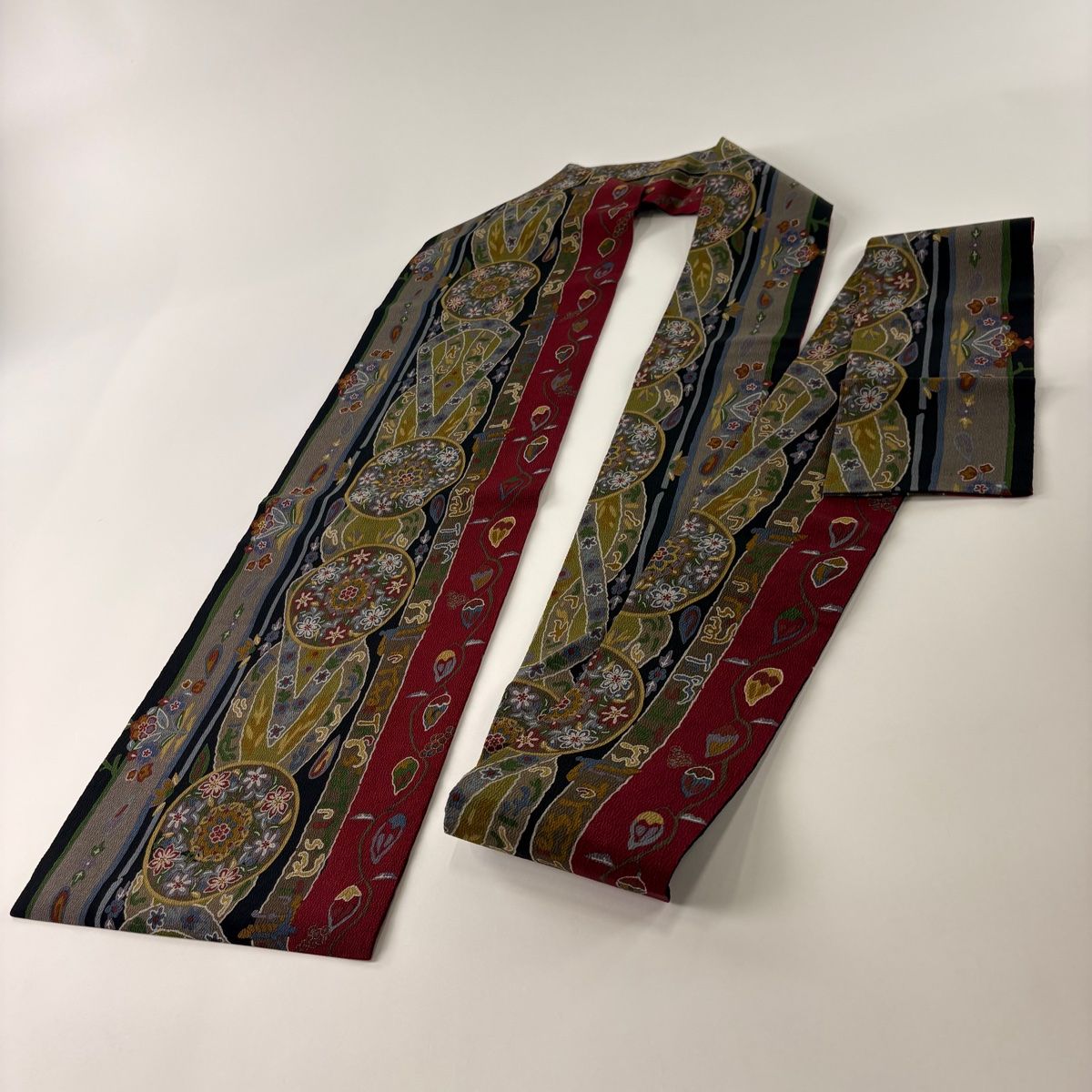 502mn72◇金彩 ラメ 市松文様 花唐草 名古屋帯◇美品 花唐草文様刺繍名古屋帯