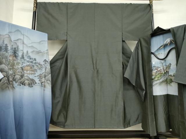 平和屋着物●男性 本場大島紬 アンサンブル 長襦袢セット 格子 正絹 AABA9788ck
